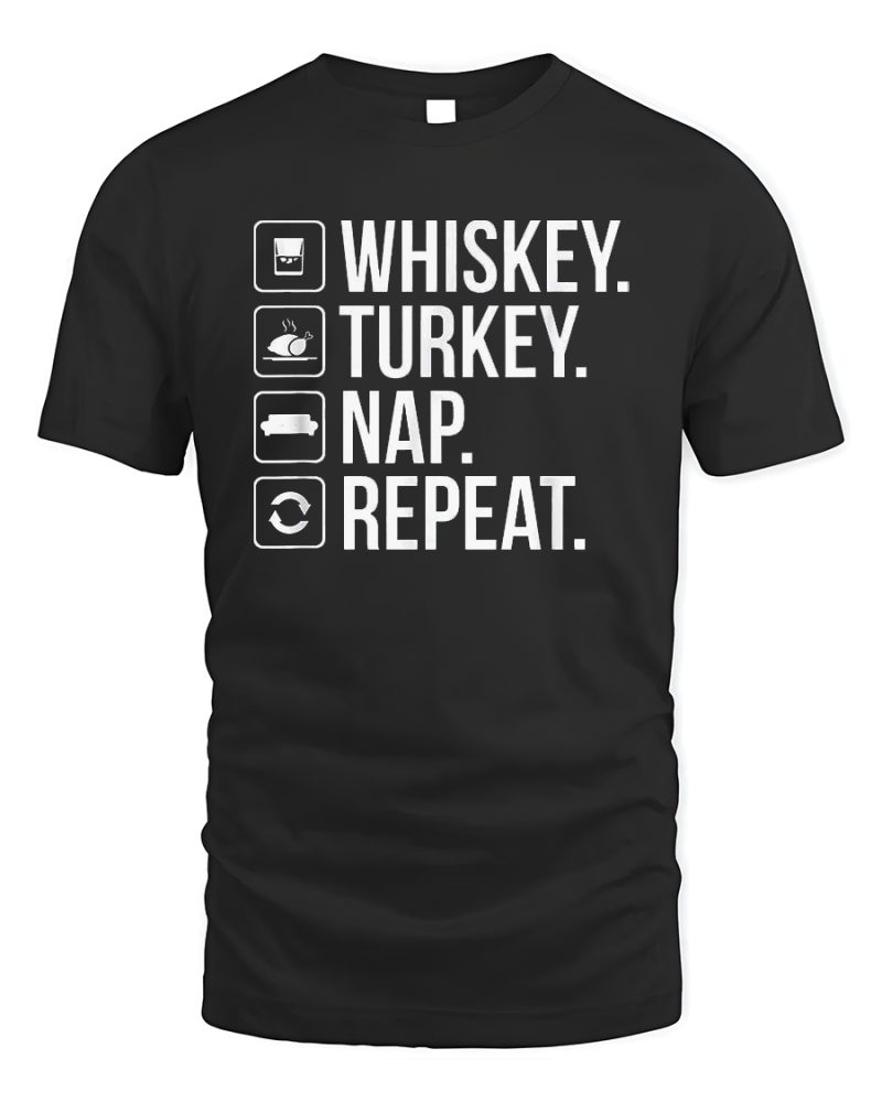 Unique Printed T-shirt Whiskey Turkey Nap Repeat Color Black