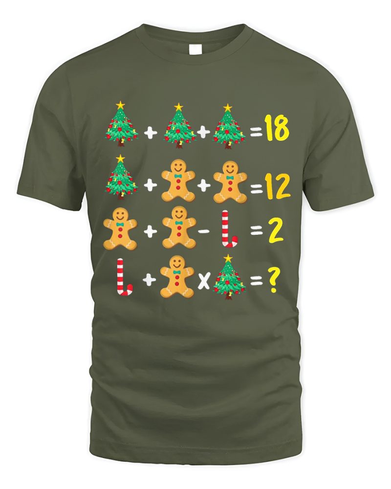 Christmas Themed T-shirt Merry Christmas Quiz Color Military Green