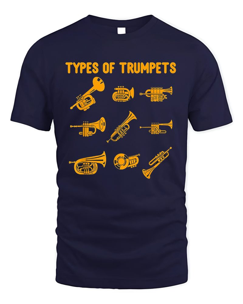 Tshirt Musical Instrument Themed Types Of Trumpets Color Navy